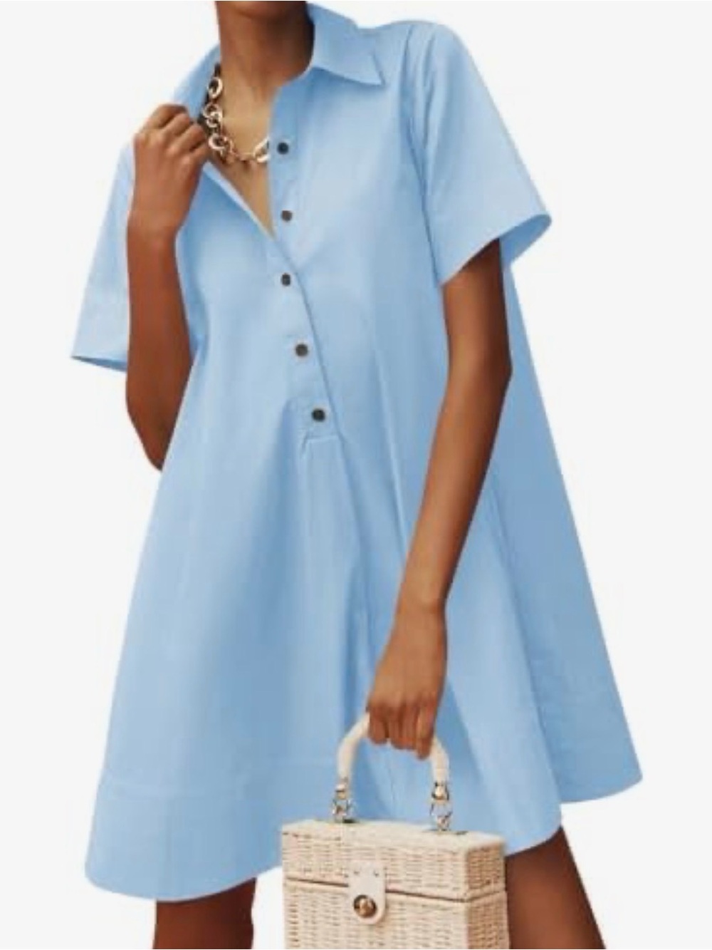NWOT Wenrine Amazon Button Down Light Blue Shirt Dress Size Medium M